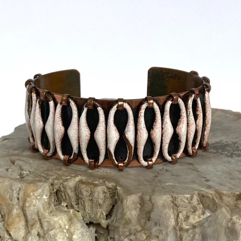 Vintage Matisse-Renoir Copper Anodized “Espana” Wide Cuff Bracelet 6.5